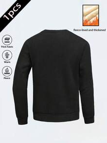 Men's Casual Thermal Lined Warm Crew Neck Sweatshirt, Autumn/Winter - Black - View 3