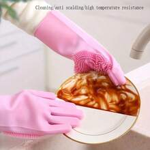 Heat Resistant Extra Long Pet Bath Gloves - Textured Latex Rubber Gloves For Dog Washing, Dishwashing & Household Cleaning, Slip Resistant & Durable - Pink - View 7