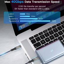 USB4 Thunderbolt4 Cable Dual Protocol 40Gbps 240W Cable USB4 Thunderbolt 4 PD3.1 240W Charging Fast Charger For M1 Mbook Pro Hard Disk Cord SSD Docking USB C To USB C Thunderbolt Cable - Grey - View 3