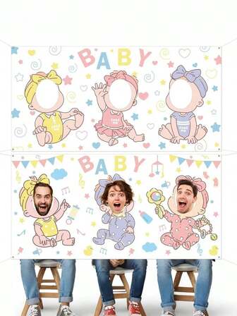 Telón de fondo para juego de baby shower "¡Aliméntame!" Telón de fondo para juego de baby shower "¿Quién es el papá del bebé?" Bandera de juego divertido para actividades de baby shower o despedida de soltera, decoración para fiesta de revelación de género del recién nacido, accesorios de fotografía, suministros de fiesta