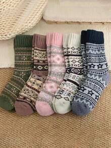 3 pares de calcetines de lana gruesa y cálida hasta la pantorrilla, diseños surtidos, para invierno - Multicolor - Ver 1