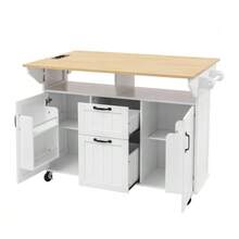 Kitchen Island On Wheels, Extendable Dining Table, Mobile Kitchen Island With Drawers And Towel Rack, Mobile Kitchen Cart With Power Strips, Ideal For Kitchen And Dining Room (Black) - White - View 6