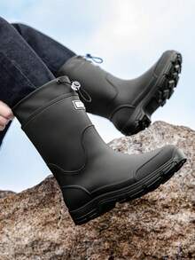 Couples Rain Boots, Women Mid-Calf Waterproof Shoes, Men Rain Boots Anti-Slip Water Shoes, Thick Sole Kitchen Fishing Rubber Boots, Elastic Ankle - Black - View 17