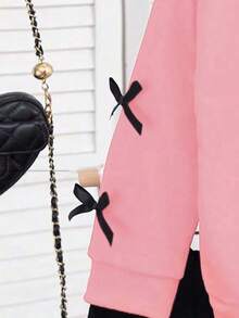 Conjunto de sudadera de cuello redondo cálida con estampado de dibujos animados y falda de globo para niña preadolescente - Rosa - Ver 6