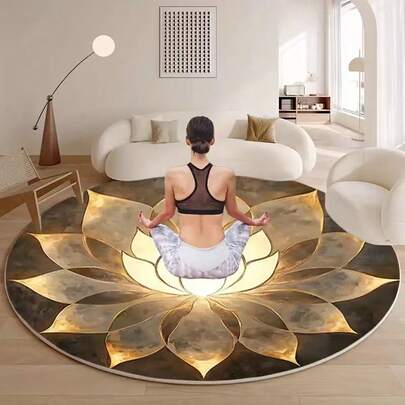 1pc Brown Meditation Yoga Mat Carpet, Round Rug, Living Room Area Rug, Small Area Rug, Mat, Home Decor, Large Living Room Carpet, Living Room Home Decor, Room Decor, Washable Carpet