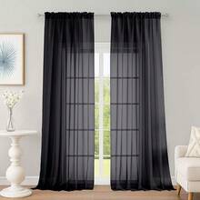 OWENIE Black Sheer Curtains, Sheer Curtains 96 Inches Long 2 Panels Set, Rod Pocket Voile Fimly Sheer Drapes For Living Room/Bedroom, 2pcs, Each 59inch W X 96inch L,59inchWx96inchL(Packof2),Black - Black - 查看 1