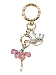 Elegant Ballet Dancer Charms Keychain, Sparkling Ballerina Pendant, Crystal Crown Pendant, Diy Jewelry Accessories, Enamel Alloy Ballet Dancer Keyring, Ballet Themed Exquisite Charm, Diy Craft, Elegant Car Ornament, Purse Accessory, Bookbag Decoration, Aesthetic Balletcore Jewelry, Good Luck Charm, For Car Keys & Handbag Charm, Christmas Gift, Valentine'S Day, Birthday Present, New Year Gift - Multicolor - View 9
