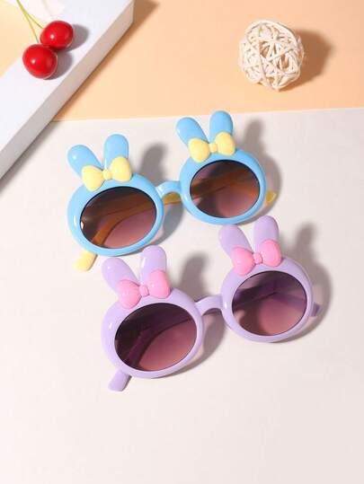 2PCS Girls 4-8Y Candy-Colored Cute Bunny Fashion Color-Block Glasses Suitable For Holiday Outings, Festive Gifts, And Parties