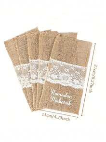 2/3/5 chiếc Giá đựng khăn ăn bằng vải bố Ramadan Mubarak, Đồ trang trí bàn Eid Al-Fitr, Đồ dùng tiệc Hồi giáo, Phụ kiện mừng lễ Ramadan Kareem, Quà tặng Eid Al Adha - Màu be - Xem 8