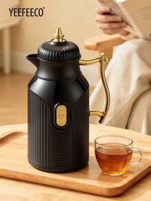 yeefeeco 1pc Large-Capacity Insulated Kettle, Gold-Plated Style Teapot, Coffee Kettle, Hot Water Bottle, Press-Type Glass Inner Liner Insulated Flask - Pot - View 10