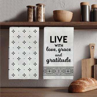 MEMNUN 2条装黑色意大利瓷砖几何文字图案厨房毛巾，尺寸为15.75*23.62英寸（40*60厘米），采用超柔软吸水超细纤维制成，非常适合擦干餐具、茶杯，也可用于浴室和餐厅装饰、烹饪和烘焙。