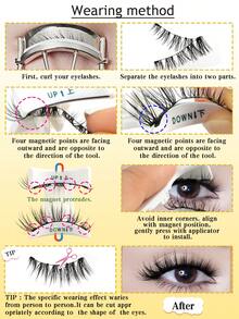 1 par de cílios postiços magnéticos reutilizáveis + 1 modelador de cílios, cílios postiços 3D de vison sintético com efeito gatinho, sem cola, para uso diário e profissional. - Cílios de gato - Ver 3