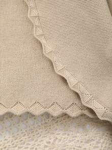 Chal de punto blanco puro elegante para niñas, el delicado ribete de encaje agrega suavidad y abre nuevas posibilidades de estilo para la primavera - Caqui - Ver 4