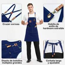 1 pieza delantal de cocina ajustable multiusos para chef - Azul - Ver 12