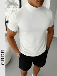 GRDR Men's Summer Lightweight Mock Neck Short Sleeve T-Shirt, Suitable For Outdoor Casual Wear - White - View 2