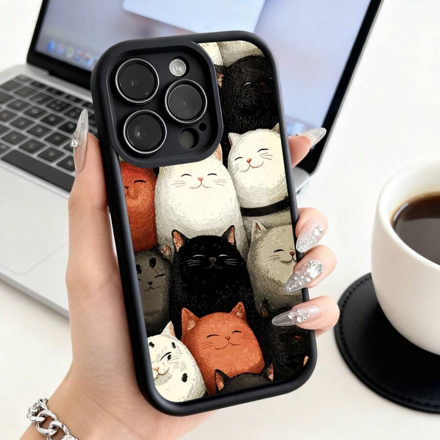 Funda de Teléfono con Patrón de Gatos Lindos para iPhone 14 13 12 11 Pro Max y  Galaxy S23 S22 S21 S20 Plus Protector de Teléfono Regalo de Pareja para Novio Novia Día de San Valentín Regalo de Cumpleaños - Negro - Ver 1