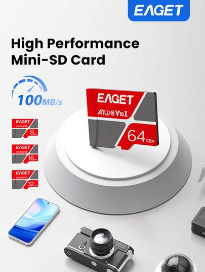 EAGET 64GB Micro SD 存储卡 100MB/S、32GB、16GB、8GB U1 V10 TF 闪存卡 Micro SD 存储卡适用于相机/安卓手机/电脑/Gopro/游戏机