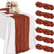 6pcs Rust Red Cheese Cloth Table Runners, Boho Sheer Chiffon Table Flags, Transparent Gauze Table Decor For Wedding Bride Birthday Party - Rust Red 6PC - View 9