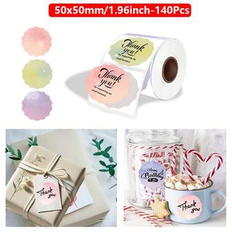 1 rollo de 5x5cm 140 etiquetas térmicas con forma de nube de color degradado, compatibles con Phomemo M110/M221/M220/M200 y Marklife P50, para etiquetas de regalo/etiquetas de agradecimiento/pegatinas para el hogar, ideal para reuniones familiares