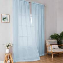 OWENIE Sheer Curtains 96 Inches Long For Bedroom Living Room, Solid Light Filtering Fimly Sheer Curtains With Rod Pocket Top, Soft Sheer Long Curtains, Each 42Wx96L Inch, Sky Blue,42inchWx96inchL(Packof2),SkyBlue - 天藍 - 查看 3