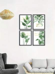 4pcs Frameless Canvas Print Posters, Botanical Boho Green Plants Wall Arts Decor, For Living Room Wall Decor, Bedroom Wall Decor, Canvas Wall Art Decor