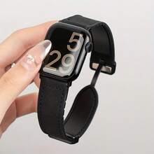 硅胶皮革表带，兼容 1/2/3/4/5/6/7/8/9/10/SE/Ultra 系列，磁吸式快拆，防汗透气，商务休闲两相宜，男女通用 - 黑色 - 查看 12