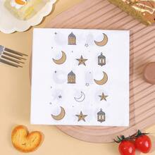 20/40/60张，斋月快乐派对餐巾纸，双层13*13英寸一次性纸巾，印有星星、灯笼和月亮图案，适合斋月派对装饰和斋月生日装饰，斋月派对鸡尾酒晚宴纸巾，饰有月亮和灯笼图案，柔软吸水，非常适合在开斋晚宴上装饰和用餐。 - 彩色 - 查看 2