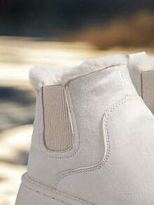 Women's Ankle Boots, Fleece Lining, Thick Warm Boots, Slip-On, Elastic, Platform, Snow Boots, Suede, Short Tube, Round Toe, Simple, Durable, Non-Slip, Plus Size, Autumn/Winter - Beige - View 7