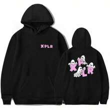2025  - Men's And Women's Long Sleeved Hooded Sweat Unisex Streetwear Hip-Hop Style Ghost Print Sam's And Colby Merch - 黑色 - 查看 7