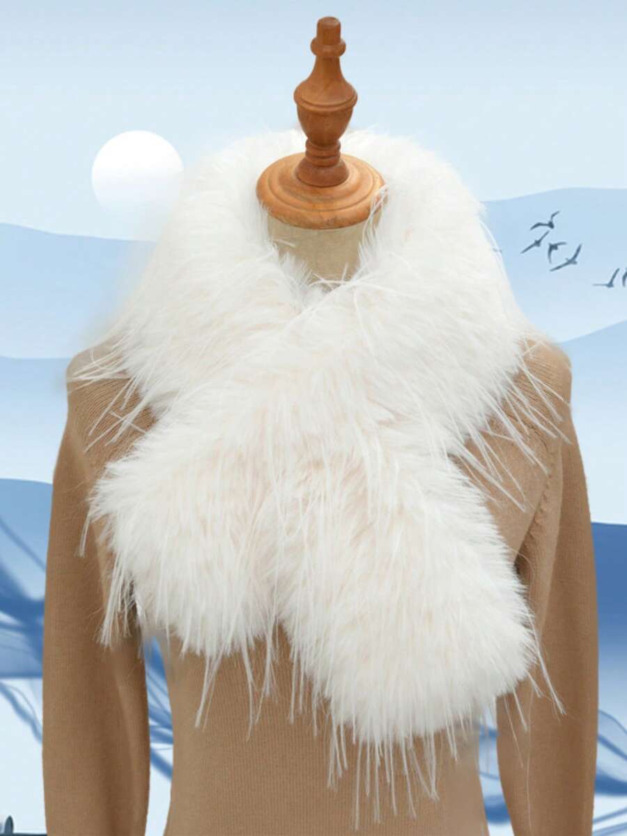 1条时尚蓬松围巾，保暖优雅双层围巾+冬季装备+熊形手套+圣诞节 - 黑色5 - 查看 1