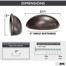 Oil Rubbed Bronze Kitchen Cabinet Pulls - 3 Inch Hole Center Bin Cup Drawer Handles - 10 Pack - Tiradordecubetadebronceaceitado - Ver 2