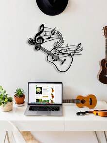 Tranh treo tường hình nốt nhạc và guitar bằng kim loại đen - Hoàn hảo cho phòng học, hội trường, nhà ở và quán cà phê - Trang trí theo phong cách nông trại, đồ sưu tầm cho người yêu nhạc, trang trí phòng ngủ, tranh treo tường chủ đề âm nhạc, quà tặng cho nam/nữ, trang trí phòng lý tưởng, tranh nghệ thuật treo tường, lễ hội âm nhạc. - Nhiều màu - Xem 5