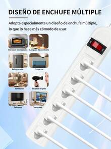 Regleta multicontactos electricos con 6 salidas con interruptor,Multicontacto Extension,Compacto Fácil de usar,protección contra sobrecarga,montaje en pared para el hogar y la oficina. - Blanco - Ver 2