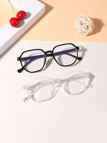 2 piezas Gafas de bloqueo de luz azul con estilo geométrico de moda para adolescentes de 12 a 16 años, adecuadas para lectura diaria y atuendos de vida universitaria - Multicolor - Ver 7