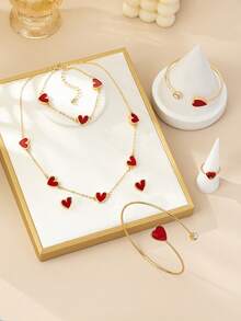 1pc Fashionable & Unique Metal Red Heart Shaped Bracelet, Suitable For Valentine's Day Gift, Romantic Dinner, New Year's Gift And Daily Wear Valentines,Mom,Mother,Mother's Day,Gift - Red - View 7