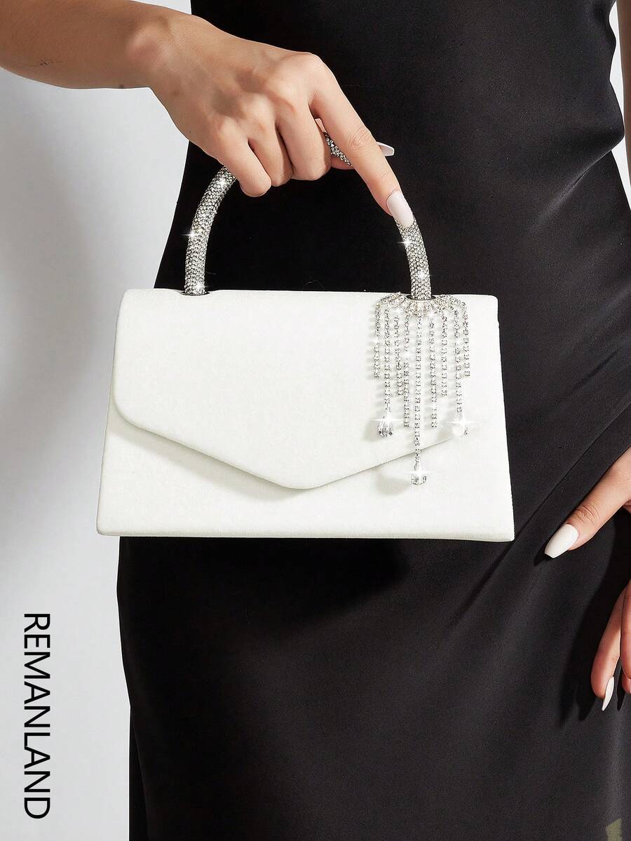 REMANLAND Shiny Evening Clutch, Elegant Fashion Envelope Bag, Rhinestone Decor Handbag, Wedding Party Bridal Clutch