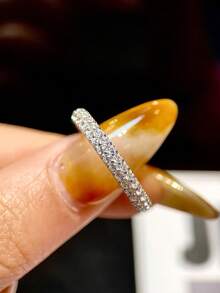 1pc Classic Elegant Full Pave Double Row Diamond Moissanite Wedding Ring, S925 Sterling Silver Luxury Engagement Ring, Promise Ring, Anniversary Ring, Women's Jewelry Gift, Christmas Gift - Full Circle Double Row Of Diamond Moissanite Ring - View 11