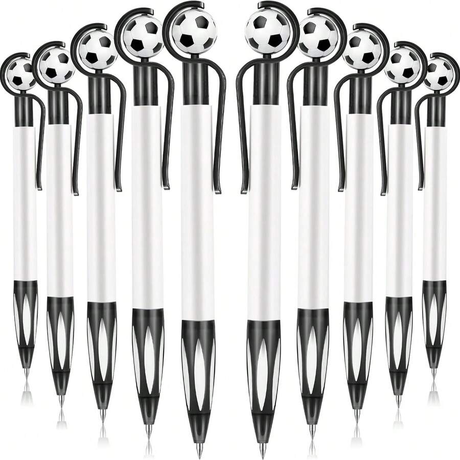 6/12 piezas Bolígrafos de fiesta de fútbol, retráctiles de agarre suave de plástico con punta de bola de colores vivos, cómodos para escribir con precisión en la escuela y la oficina (Negro, Vívido)
