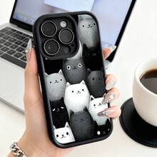Funda de Teléfono con Patrón de Gato y Texto para  15 Pro Max  14 Pro  13  12  Galaxy S23 S22 S21 Protector de Teléfono Funda de Pareja Regalo para Novio Novia Día de San Valentín Regalo de Cumpleaños - Blanco - Ver 3