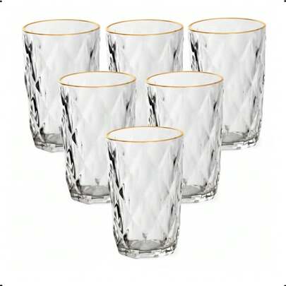 Conjunto 6 Copos Diamond Borda Dourada 350ml 88078