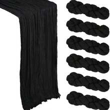 6 khăn trải bàn vải phô mai màu đen, cờ bàn voan mỏng phong cách Boho, đồ trang trí bàn bằng vải voan trong suốt cho tiệc cưới cô dâu sinh nhật - Đen 6 cái - Xem 10