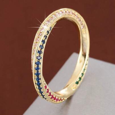 1枚简约编织绳设计镶嵌立方氧化锆时尚戒指，女士款