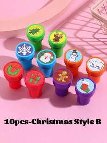 10/24pcs-Christmas Stamps Bright Colored Plastic Xmas Stamp Assorted Self Ink Christmas Stampers WithDifferent Patterns Snowflake Stamp For Kids Christmas Prizes Stocking Filler Party Favor