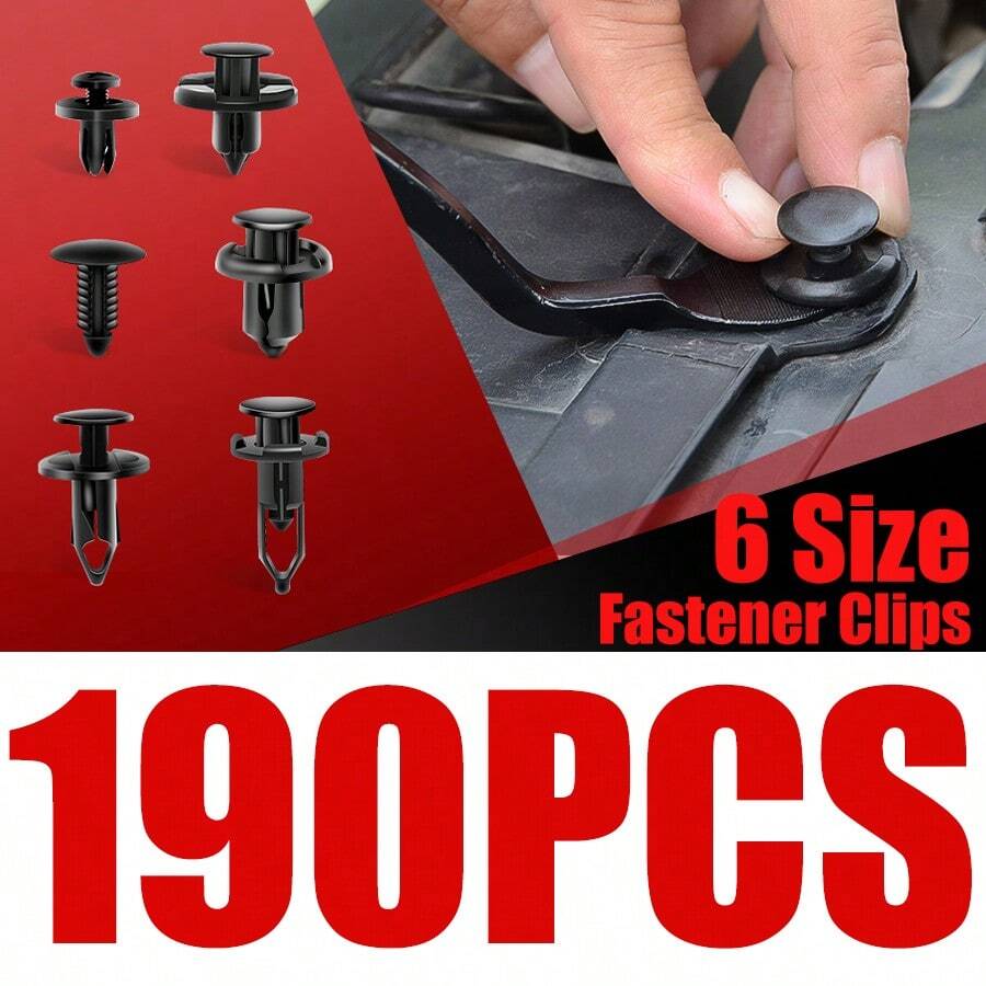 190Pcs Auto Plastic Buckle Bumper Clips Fixing Nail Kit 6 Styles Plastic Retainer Fasteners Clip Car Body Push Rivets Parts - Black - View 1