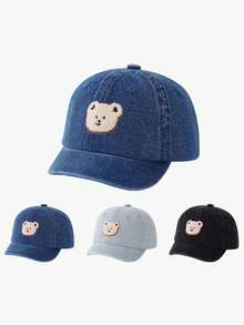 1 pieza Sombrero de sol para bebé, diseño de oso lindo, tela delgada, gorra visera para exteriores, adecuado para niños de 1 a 3 años, primavera/otoño - Lengua de pato del oso vaquero - Ver 4