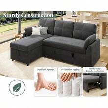 Modern L-Shaped Sofa Bed, Convertible Sleeper Sofa With Storage Chaise And Pull Out Couch Design, Stylish Sectional Couch For Living Area - 灰色 - 查看 7