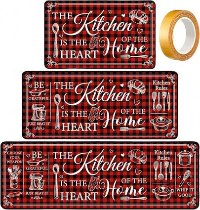 1/2/3pc Bencailor Non-Slip Valentine's Day Flannel Door Mat Set - Washable Absorbent Kitchen Rugs, Welcome Front Door Mat For Farmhouse Home/Living Room/Laundry Room/Hallway