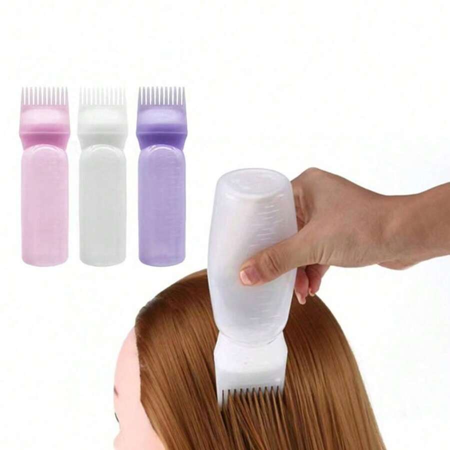 1pcs White Hair Oil Bottle, Hair Dye Comb Bottle, Root Brush Applicator Bottle, Hair Dye Applicator Bottle Brush, Hair Dye Cleansing Bottle With Measuring Scale - 彩色 - 查看 1