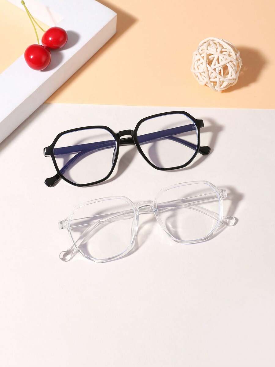 2 piezas Gafas de bloqueo de luz azul con estilo geométrico de moda para adolescentes de 12 a 16 años, adecuadas para lectura diaria y atuendos de vida universitaria - Multicolor - Ver 1