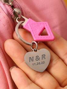 Custom Text Heart Shape Keychain, Personalized Keychain, Customized Bag Charms, Customizable Initials Couple Keychain, Key Chain Charms, Keychains For Women, Cute Keychain,Christmas Gifts, Customized Couple/Family/Friends Pictures, Anniversaries, Men, Women - Style a - View 2